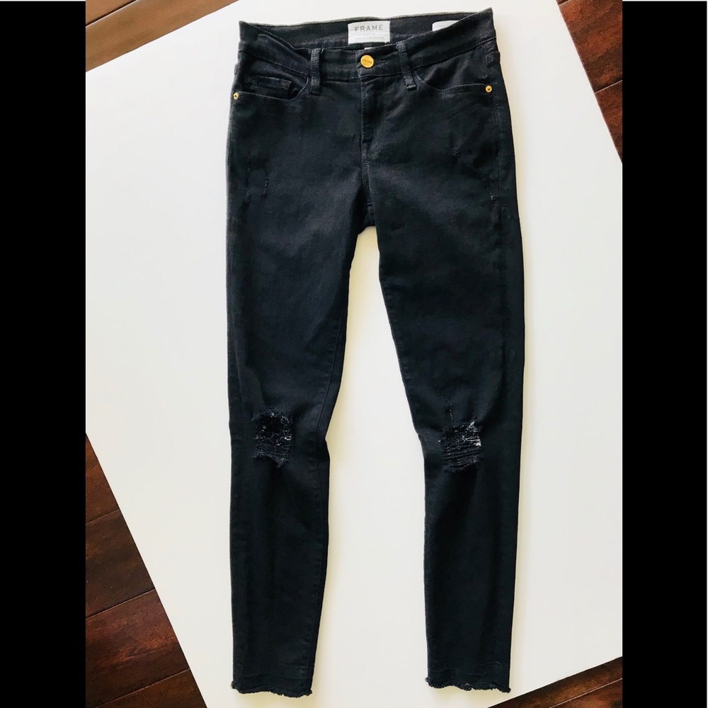 Frame Le Skinny De Jeanne destructed BLACK jeans